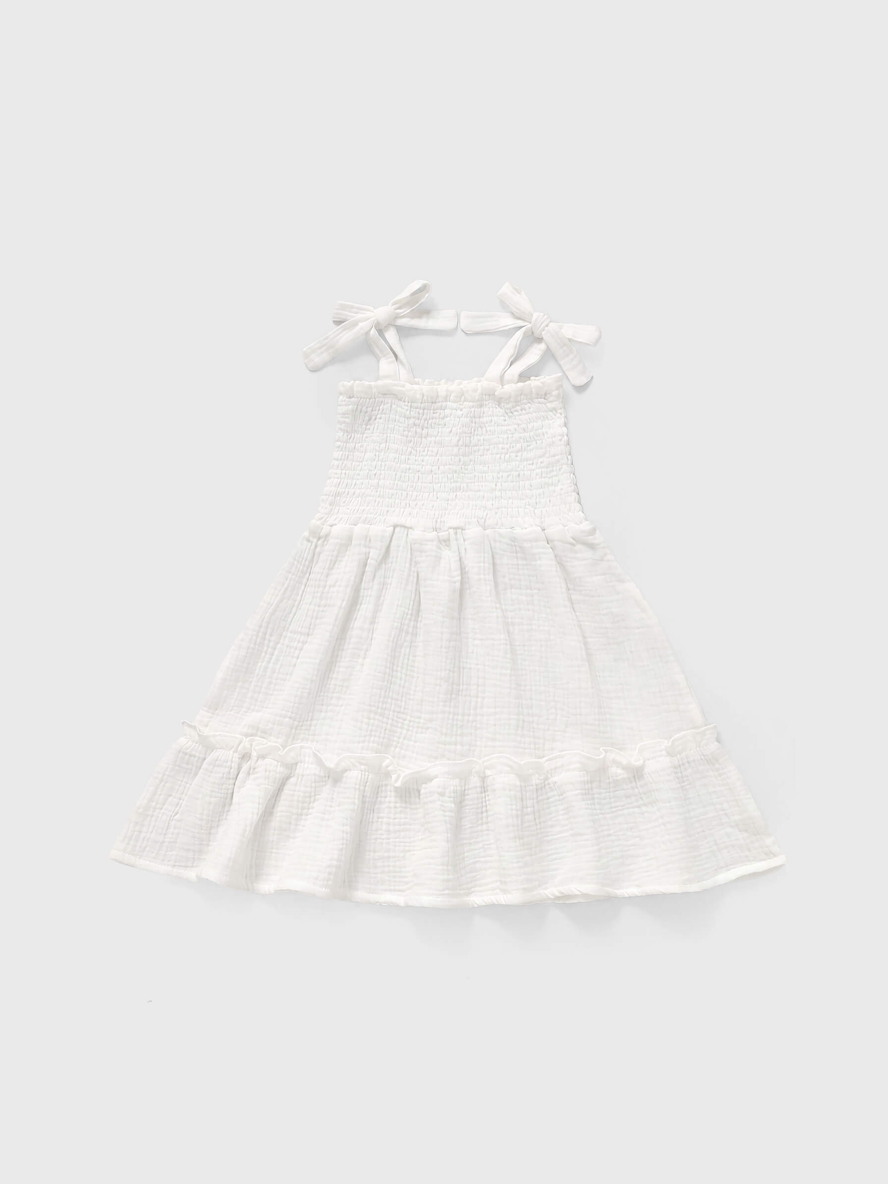 Aria Smocked Tie-Strap Organic Muslin Dress