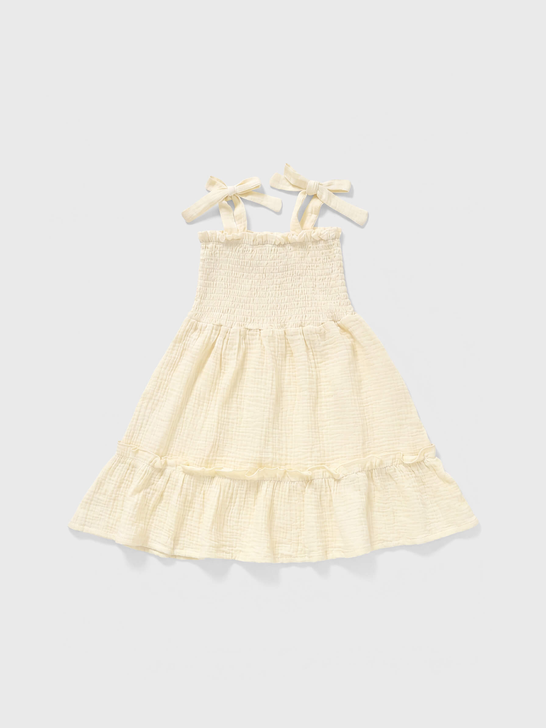 Aria Smocked Tie-Strap Organic Muslin Dress